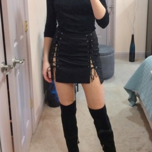 Forever21 Leather Lace up Skirt - Picture 2 of 3